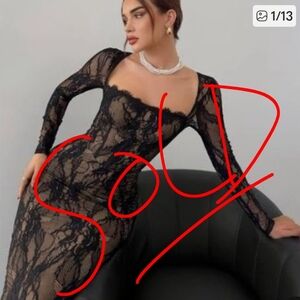 SOLD Black Lace Bodycon Maxi Dress - Size M - Sexy Mob Wife Goth